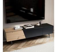 Meuble bas noir avecReproduction chêne 150x40x40 cm meuble tv moderne, meuble tv design bas, meuble tv table avec portes et tiroir, meuble tv salon | Wohnling