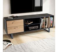 Meuble bas noir avecReproduction chêne 150x55x40 cm meuble tv moderne, meuble tv design haut, meuble tv table avec tiroirs et étagère, meuble tv salon | Wohnling