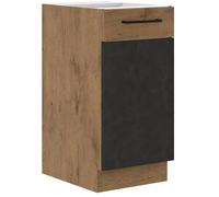 Meuble bas ROCK - Mélaminé décor chêne lancelot et gris matera - 1 porte - L40 x H82 cm