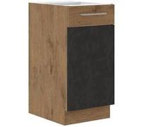 Meuble bas ROCK - Mélaminé décor chêne lancelot et gris matera - 1 porte - L40 x H82 cm