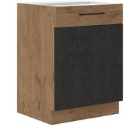 Meuble Bas Rock - Mélaminé Décor Chene Lancelot Et Gris Matera - 1 Porte - L60 X H82 Cm