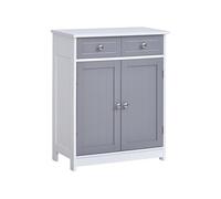Meuble bas salle de bain - 2 portes, 2 tiroirs, étagère - poignées boutons métal - MDF blanc gris