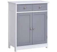 Meuble bas salle de bain - 2 portes, 2 tiroirs, étagère - poignées boutons métal - MDF blanc gris Blanc G