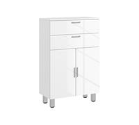 Meuble de salle de bain - kleankin - 2 tiroirs, placard à double porte et étagères réglables - 60 x 30 x 93 cm - blanc brillant