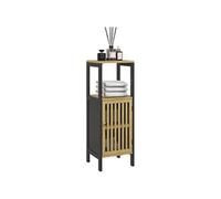 HOMCOM Meuble Bas de Salle de Bain en Bambou avec Placard 1 Porte Niche Ouverte 32 x 30 x 90,5 cm, Noir et Bois