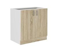 Meuble bas SARA - 2 portes - Décor chene sonoma - L80xP48xH82 cm - Plan de travail non inclus Marron