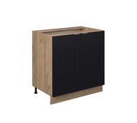 Meuble bas sous-évier Fame-Line, 80cm avec étagère, sans PT, Noir rayé, Chêne de force doré, Vicco