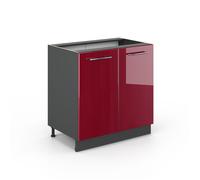Vicco Meuble Bas sous-évier Fame-Line, Rouge Bordeaux Haute Brillance, 80cm avec étagère, sans PT, à Combiner avec d'autres modules de la série Fame-Line