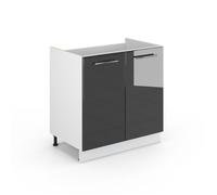 Vicco Meuble Bas sous-évier Fame-Line, Anthracite Haute Brillance, 80cm | Façade en MDF · Sans plan de travail · Pieds réglables en hauteur · Poignées en métal · Fermeture douce
