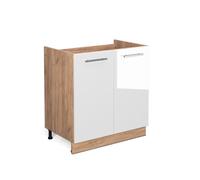 Meuble bas sous-évier Fame-Line 80cm sans PT Blanc Haute brillance/Chêne de force doré Vicco 38342