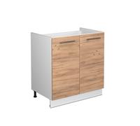 Vicco Meuble Bas sous-évier Fame-Line, Chêne doré, 80cm | 2 Portes · Sans plan de travail · Pieds réglables en hauteur · Poignées en métal · Fermeture douce