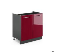 Meuble bas sous-évier Fame-Line, 80cm sans PT, Rouge bordeaux Haute brillance/Anthracite, Vicco 35556