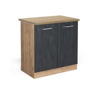 Meuble bas sous-évier R-Line, 80cm PT Chêne, Béton noir/Chêne de force doré, Vicco 47521