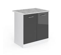 Meuble bas sous-évier R-Line, 80cm , PT Marbre, Anthracite Haute brillance, Blanc, Vicco