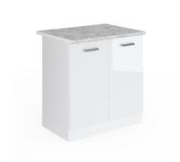 Meuble bas sous-évier R-Line 80cm PT Marbre Blanc Haute brillance/Blanc Vicco 29249