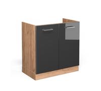 Meuble bas sous-évier R-Line 80cm sans PT Anthracite Haute brillance/Chêne de force doré Vicco 37118