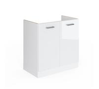 Vicco Meuble Bas sous-évier R-Line, Blanc Haute Brillance/Blanc, 80 cm sans Plan de Travail