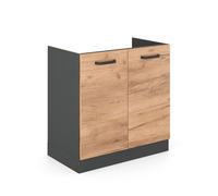 Meuble bas sous-évier R-Line, 80cm sans PT, Chêne de force doré/Anthracite, Vicco 34949