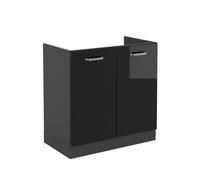 Vicco meuble bas sous-évier R-Line, Noir Haute brillance, 80 cm sans plan de travail