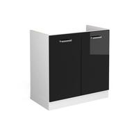 Vicco Meuble Bas sous-évier R-Line, Noir Haute Brillance/Blanc, 80 cm sans Plan de Travail