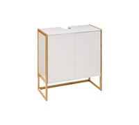 PEGANE Meuble Bas sous lavabo pour Salle de Bain en MDF Coloris Blanc/Naturel - Longueur 70 x Profondeur 33 x Hauteur 80 cm