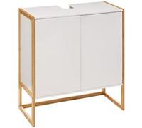 PEGANE Meuble Bas sous lavabo pour Salle de Bain en MDF Coloris Blanc/Naturel - Longueur 70 x Profondeur 33 x Hauteur 80 cm