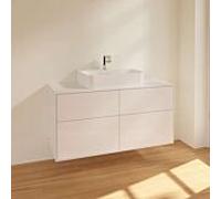 Meuble bas Villeroy & Boch Finion F13100GF à 4 tiroirs, 1200 x 603 x 501 mm, laqué blanc brillant / verre blanc mat
