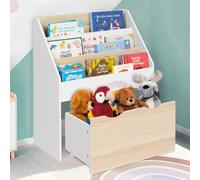 IDMarket - Meuble de Rangement bibliothèque Enfant Mana 3 étagères et 1 bac sur roulettes Blanc et hêtre