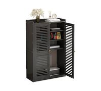 Meuble box internet, Boîte de rangement pour routeur, étagères réglables, cache box Wi-Fi avec ventilation, panneau de bambou épais, portes creuses, meuble multimédia pour chambre Black L-59×25×97cm