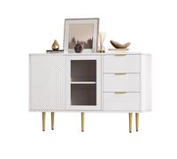 Meuble Buffet bahut bas Salon salle a manger rangement-style modern bois blanc avec 3 tiroirs et 2 portes -120 x 38 x 79,5 cm