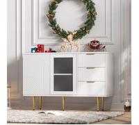 Meuble Buffet Bahut Bas Salon Salle A Manger Rangement-style Modern Bois Noir Avec 3 Tiroirs Et 2 Portes - 120x38x79,5cm, Blanc