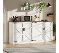 Meuble Buffet bahut bas Salon salle à manger rangement-style rustique scandinave blanc avec 4 portes,160x40x85 cm