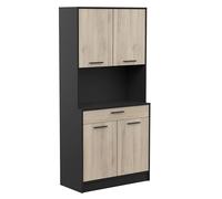 Meuble Buffet De Cuisine - Napoli - Couleur Chêne Kronberg Et Noir - 83,3 x 40 x 176, 1 cm, Naturel