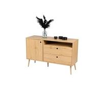 Meuble buffet en bois avec 2 tiroirs + 1 porte + 1 niche "Osaka" - Beige - L 120 x P 39 x H 75 cm