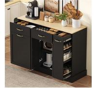 Meuble buffet moderne noir avec tiroirs et rangement pour déchets, étagère à épices externe pour cuisine
