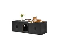 Meuble Cache Bac à Litière Pour Chat Meuble Rangement En Bois 147x46x45cm Noir