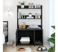Meuble Cache-litière Chat 132cm en Bois Tendance, doté de Deux étagères et Portes Pratiques. Espace de Vie intérieur Confortable, fourni avec Tapis griffoir, Style Contemporain.