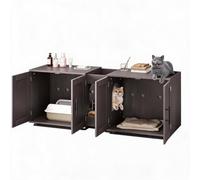 Meuble Cache-litière Double pour 2 Chats - Armoire en Bois 3-en-1 avec Portes Style Grange, Rangement intégré, Surface Facile à Nettoyer