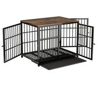 Meuble Cage Chien Bois Intérieur: Table d’Appoint, Niche Moderne pour Chiens, Cage pour Chiots Solide - Maison pour Animaux avec 3 Porte et Plateau Amovible, Marron Rustique 91x63x74cm