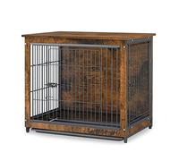 Meuble Cage Chien Intérieur Bois: Caisse pour Chiens Petite Taille Jusqu’à 20 kg - Maison avec Double Porte et Plateau Amovible 63x51x59cm