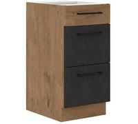 Meuble casserolier ROCK - 3 tiroirs - Chêne Lancelot et gris matera - L40 x H82