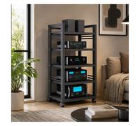 Meuble Chaine HiFi 5/7 Niveaux Rack Audio avec roulettes Silencieuses | Structure stable pour organiser appareils électroniques, lecteurs et accessoires de divertissement(5 Tier)