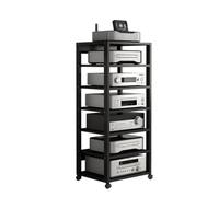 Meuble Chaine HiFi 7 Tier Audio Rack Tower, CD Record Player Stereo Receiver AV Equipment Cabinet Display Rack with Adjustable Wooden Shelves for Home(Noir)