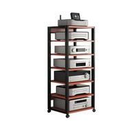 Meuble Chaine HiFi 7 Tier Audio Rack Tower, CD Record Player Stereo Receiver AV Equipment Cabinet Display Rack with Adjustable Wooden Shelves for Home(Red)