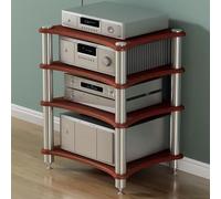 Meuble Chaine HiFi à 4 Niveaux Support Multimédia AV Amplificateur Armoire for Composant Stéréo, Console de Jeu, Lecteur DVD,Routeur WiFi,Tour de Support D'enregistrement(Wood Color B)