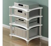 Meuble Chaine HiFi à 4 Niveaux Support Multimédia AV Amplificateur Armoire for Composant Stéréo, Console de Jeu, Lecteur DVD,Routeur WiFi,Tour de Support D'enregistrement(Wit)