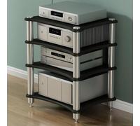 Meuble Chaine HiFi à 4 Niveaux Support Multimédia AV Amplificateur Armoire for Composant Stéréo, Console de Jeu, Lecteur DVD,Routeur WiFi,Tour de Support D'enregistrement(Nero)