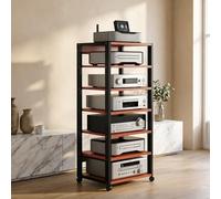 Meuble Chaine HiFi À 7 Niveaux, Meubles D'armoire Stéréo avec Étagères Réglables en Bois, Stockage À Domicile pour Platine Tourne-Disque, Centre De Divertissement d'angle(Red)