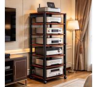 Meuble chaine hifi Armoire, Armoire stéréo HiFi avec roulettes | Meuble De Rangement pour Amplificateur De Haut-parleur, Console De Jeu, Récepteur, Lecteur DVD, CD(Brown,7 layers)