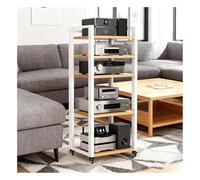 Meuble Chaine HiFi Armoire De Composants Audio/vidéo À 5 Niveaux, Support De Lecteur Multimédia AV avec Étagères Réglables, Multifonction Meuble HiFi， for Salon, Bureau, Tour, Support(B-White1)